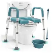 Raised Toilet Seat with Handles (400lb) - Adjustable 3 in 1 Commode Chair Teal