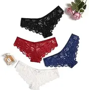 [Avidlove] Sexy Underwar for Women Cheeky Panties 4 Packs Lace Bikni Panties Sheer Hipster Undies