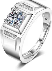 [LRGKMCWTOB] Men's Moissanite Diamond Ring White Gold Men Moissanite Ring Diamond Wedding Sterling Silver 18K White Gold Plated Clarity Brilliant Round Cut Moissanite Adjustable Opening Ring
