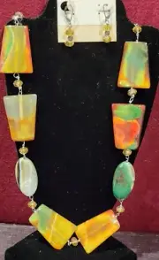 HANDMADE & UNIQUE Austrian Crystal Multi Color Bold Women's Necklace & Earrings