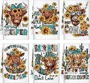 TecUnite 6 Pcs Highland Cow Kitchen Towels Set Funny Highland Cattle Tea Towels Absorbent Sunflower Dish Towels Western Farm Cattle Hand Towel for Cleaning Drying Women Mom Housewarming Gifts Decor