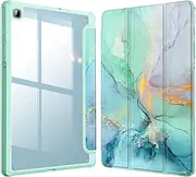 [FINTIE] Hybrid Slim Case for Samsung Galaxy Tab S6 Lite 10.4 Inch 2024/2022/2020 with S Pen Holder, Shockproof Cover with Clear Transparent Back Shell, Emerald Marble