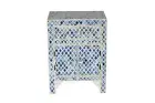 Handmade Geomatric Printed Bone Inlay Nightstand/Bedside Drawer 17x12x24(WxDxH)