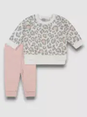 $78 Miniclasix Baby Girl's White Leopard Sweater & Pant Set Size 12M