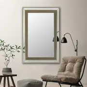 Wall Mirror MDF Silver Mirror Matching Fabric Rectangular Shape