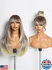 GORGIUS Ombre Blonde Straight Wig with Bangs Multi-Colored Layered Wig Gluele