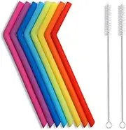 Reusable Silicone Straws, Long Flexible Silicone Drinking Straws with Cleaning Brushes for 30 oz Tumblers RTIC/Yeti - 10 Pieces - BPA-Free - No Rubber Taste