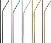Colorful Stainless Steel Straws Set, 10 Pcs Reusable Stainless Steel Straws Reusable Metal Straws BPA Free for Cocktail, Smoothie, Cold Milk, Multicolor