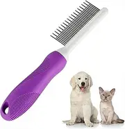 Detangling Pet Grooming Comb with Long & Short Stainless Steel Teeth Dog Comb for Removing Matted Fur Knots & Tangles Detangler Tool Accessories for Safe & Gentle DIY Dog & Cat Grooming