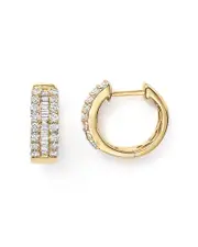 Diamond Round & Baguette Hoop Earrings in 14K Yellow Gold, 0.85 ct. t. w.