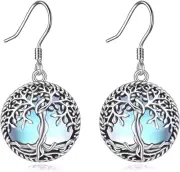 Moonstone Tree of Life Earrings Sterling Silver Tree of Life Dangle Drop Earring