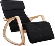 Artiss Rocking Chair Cushion Wooden Armchair Recliner Chairs Lounge Dining Nursing Seat Reading Seating Chaise Lounges Home Living Room Bedroom Furniture, Black Fabric, 5-Level Adjustable Footrest