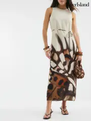 River Island Cream Petite Printed Bias Slip Midi Dress (F98530) | $86