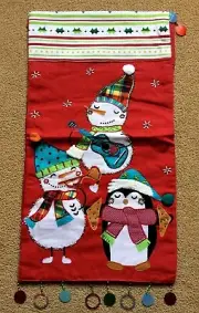 Pier 1 Imports Snowman Penguin Red Table Runner Sequins Beads 72" x 13" NIP