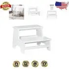 Elegant Two-Step Rubberwood Bed Step, White Finish – 400 lbs Capacity