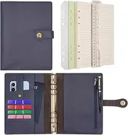 Wonderpool A5 Binder Journal Leather Spiral Notebook Refillable College Ruled Paper, Budget Binder Rings Diary Organizer with Pen for Office School Travel Business Planning Writing (Blue,A5)