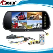 7" Quad Split Mirror Monitor 4 Channel 4Pin for Caravan Truck Reverse Rear View
