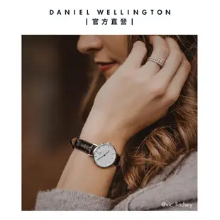 Daniel Wellington DW 錶帶 Petite York 黑棕壓紋真皮錶帶-兩色任選(DW00200152)/ 玫瑰金框/ 12mm-適用28mm手錶