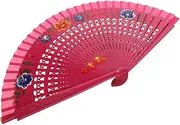 Cabilock Hand-Painted Wooden Fan for Dance Party Decorations Folding Fan Flower Painting