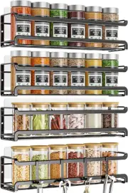 Wall Mounted Spice Rack 4 Pack Space Saving Organizer for Spice Jars Seasonings
