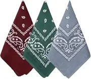 [Generic] 3 Pack 100% Cotton Paisley Pattern Bandanas Face Mask Square Scarf Headwear