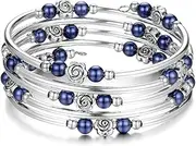 [BULINLIN] Wrap Bangle Rose Bead Bracelet - Beaded Bracelet with Natural Agate Stone Gifts for Women
