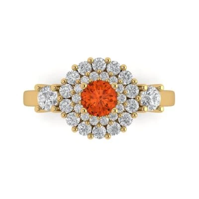 1.6Ct Round Cut Red Gemstone Solid Gold Halo Engagement Promise Statement Ring