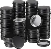 96 Pcs 2 oz Aluminum Tin Jars Containers Metal Leak Proof Cosmetic Tin Jars Containers Round Screw Lids Lip Balm Black Can Empty Refillable Cosmetic DIY Storage(Black)