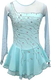 [Zagitova] Ice Figure Skating Dress for Girls with Shiny Rhinestones Women Patchwork Competition Breathable Dance Outfit