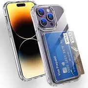 [Lumobrilla] Wallet for iPhone 14 Pro Max Case with Credit Card Holder,Up to 2 Cards,Anti-Yellowing,Shockproof Protective Cover Soft TPU+Hard PC Slim Fit Phone Case for iPhone 14 Pro Max,Clear