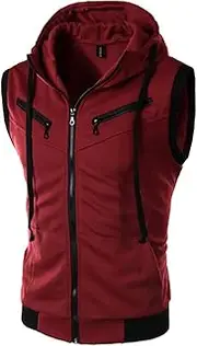 [Generic] Mens Casual Vests 2024 Trendy Slim Fit Zip Up Drawstring Hooed Tank Top Lightweight Workout Gym Hoodies