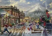 New Thomas Kinkade Mickey And Minnie Candy Cane Express 1000 Puzzle Disney Snow