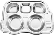 Stainless Steel Divided Plate, 3 Compartment Tray, Drop Proof Lunch Tray with Rounded Edges for Home Picnic (Beetle Car)