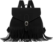Morakot Vintage Fringe Backpack Purse for Women Cute Backpacks Tassel PU Leather Crossbody Shoulder Bags Daypack Purse Black