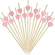 DONHUA 200Pcs Fruit Toothpicks, Heart-Shaped Bamboo Toothpicks (Pink), Natural Cocktail Picks for Appetizers, Fruit, Cake, BBQ, Sandwiches