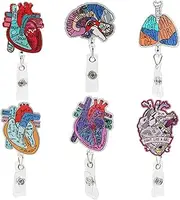 6Pcs Nurse Retractable Badge Reel, Badge Holder with ID Clip and Heart Brain Lung Pattern for Nurses Doctor Medical Assistan