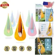 Kids Pod Swing Chair - Cotton Hammock for Indoor/Outdoor Fun - Yellow/White