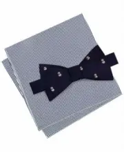 Tommy Hilfiger Mens Bow Tie Pocket Square Snowman and Stripe Set