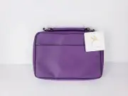 Religious Text Bible Book Cover Purple Faux Leather Carry Case With Heart Badge