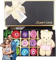 Whnbuij Bath Rose Petals, Scented Bath Soap, Rose Petals - Pack of 12 Petal Shaped Rose Soap with Bear Doll | Gift Rose Soap Piece for Mother's Day, Valentine's Day, Anniversary