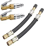 KEWAYOTire Valve Extension, 2Pcs 160mm Flexible Valve Stem Extenders with 2 PCS Tire Air Chuck Heavy Duty Closed Flow Tire Chuck 1/4" FNPT for Tire Inflator Gauge Compressor Accessories