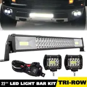 22" Tri Row LED Light Bar Spot Flood Combo Offroad Lamp + 2x 4" LED Pods+Wiring