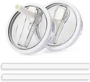2 Pack 40 oz Tumbler Flip Straw Lid Replacement Fit for Stanley Quencher,Leak Proof Lid Replacement Spill Proof Reusable Tumbler Cover Cup Accessories (Cream White)