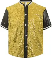 [FEESHOW] Girls Shiny Crop Top Sleeves Dance Shirt with Sequin Jazz Hip Hop Cheerleading Costume Dancewear