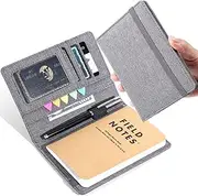 Plinyvel Journal Cover for Field Notes - Compatible with Moleskine Cahier's Notebook - Waterproof Fabric,Multifunctional Organizer with Pen Loop, Business Card Holder, for 3.5" x 5.5" pocket notebook (Gray)