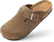 [ALGF] Women's Suede Clogs Soft Cork Footbed Leather Mules Comfort Potato Shoes with Arch Support
