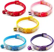 Yitexin 5 PCS Adjustable Cat Collars, Moons and Stars Kitten Collar, Pet Collar with Removable Bell, Perfect for Small Breeds, 5 Colors