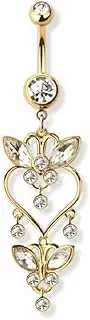 [Pierced Owl] 14GA 316L Stainless Steel CZ Crystal Heart Butterfly Dangling Belly Button Ring