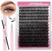 FADLASH DIY Lash Extension Kit Individual Lashes Cluster D Curl Eyelash Extension Kit with Lash Bond and Seal and Lash Applicator Tool for Self Application at Home (40D-0.07D-15-20MIX KIT)