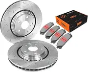 2 x Front Slotted & Dimple Drilled Disc Brake Rotors & Pads for Toyota Kluger GSU40 GSU45 GSU50 GSU55 2007 2008 2009 2010 2011 2012 2013 2014 2015 2016 2017 2018 2019 2020